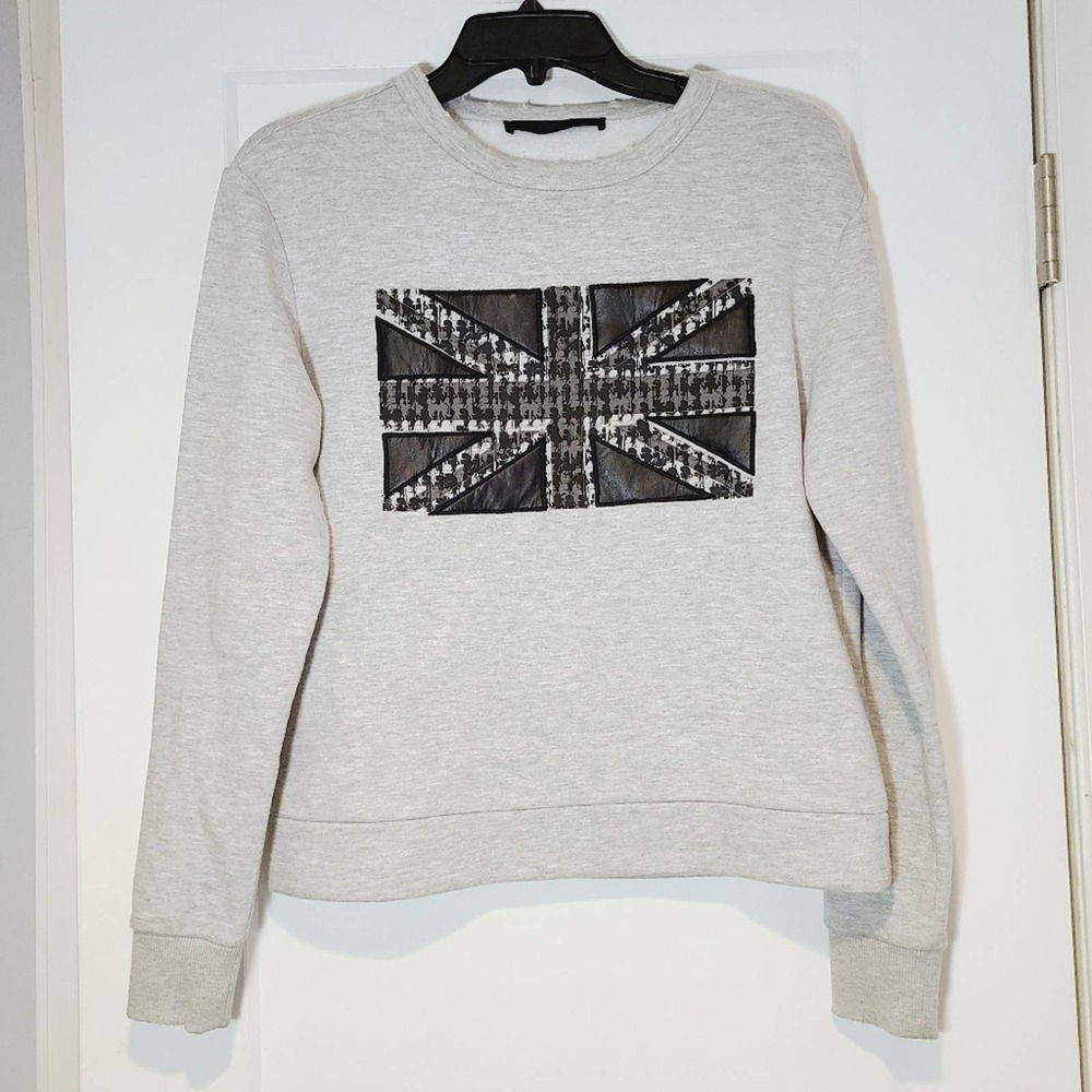 Karl Lagerfeld Light Gray Sweatshirt with Black Union Jack Patch